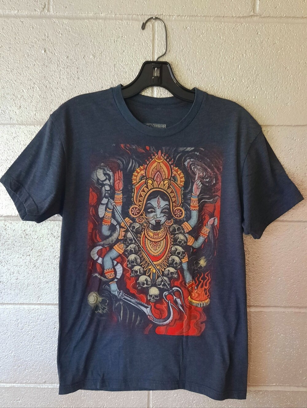 Graphic T-Shirt in Charcoal with Multicolor Goddess Kali Ma Size Small